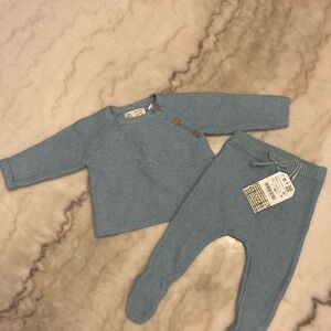 NWT Zara Cozy Blue Knit Baby Footie Set